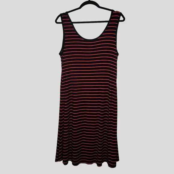 Retro Striped Tank Dress SZ 14 Calvin Klein Black Red Jersey Stretch Sporty Prep - Picture 3 of 6